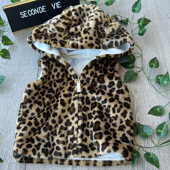 Faux fur leopard vest with hood - Picture 4 of 4